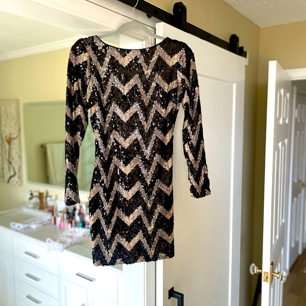 Dress The Population Gold and Black Sequin Mini